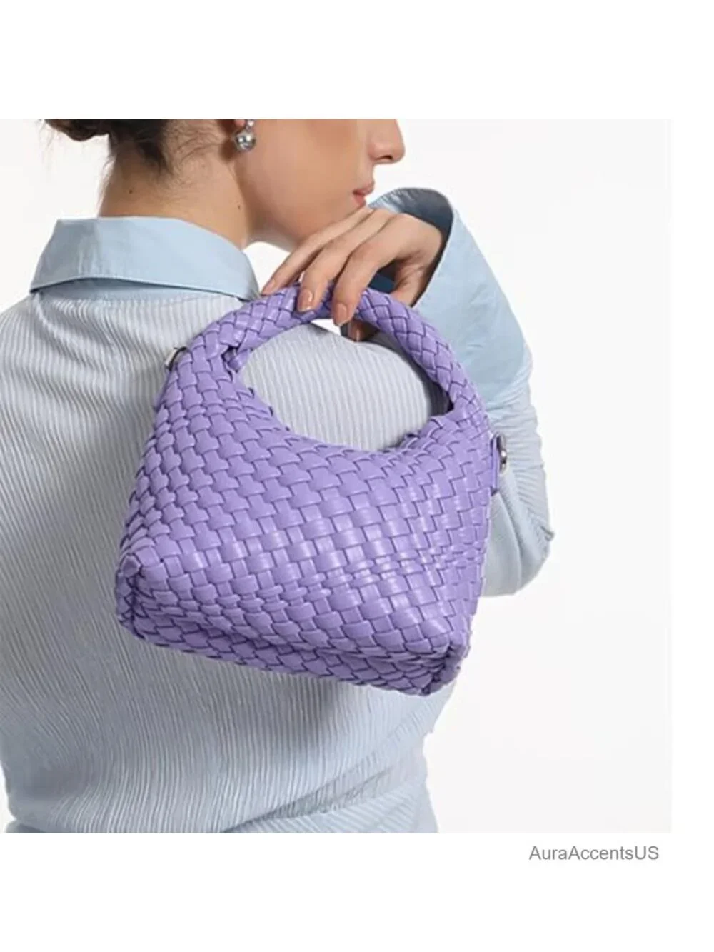 Woven Faux Leather Hobo Tote Bag with Detachable Shoulder Strap
